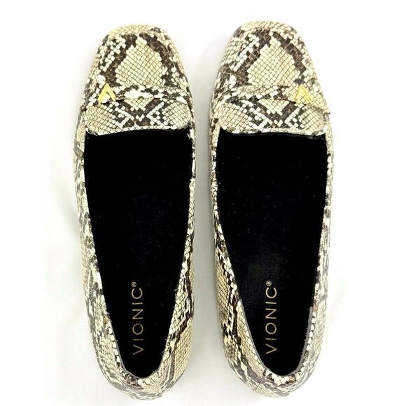 Vionic HAYES Cream Brown Snakeskin Print Slip On Orthotic Driving Loafers - Picture 11 of 16